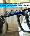 Must Have Six Piece Black Rubber Strap Set for Bike Rack Replacement Cradle Straps Durable Cycling Wheel Straps, mounted on a car