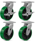 6 Inch Heavy Duty Casters Set Of Four With Grease Fitting, 4800 Lbs Load Capacity, Quiet Industrial Caster Wheels, 2 Brakes And 2 Swivel