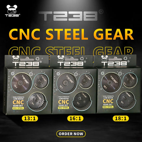 Airsoft Spiral Gear Set For AEG V2 V3 Gearbox Upgrade 16 To 1 CNC 40Cr Steel Construction packaging