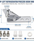 84mm Refrigerator Door Hinge Zinc Chrome With 8mm Pin for French Doors, four positions adjustable, with accessories shown