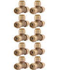 Push To Connect Brass Half Inch Tee Plumbing Fitting Pack Of 10 for PEX Copper CPVC PE-RT HDPE Pipelines Quick Install In Tight Spaces