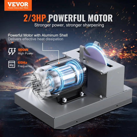 Heavy Duty Lawn Mower Blade Sharpener Delivering Serious Kick With A Gutsy 500 Watt Motor And Seven Inch Grinding Wheel showing powerful motor.