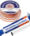 Desoldering Wick Braid and Solder Flux Paste No Clean for Electronics Repair on PCBs, 10Ft Wick 10cc Paste
