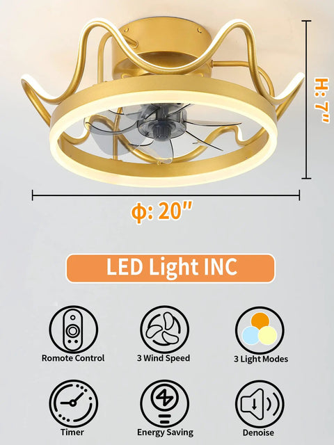 Low Profile Ceiling Fan With Remote Light Kit Crown Gold Finish Perfect For Girls Room July 2022 Design