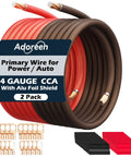 4 Gauge AWG Power Ground Wire Kit 15 Ft Black And 15 Ft Red With Heavy Duty Shielded CCA Soft Automotive Wiring For Car Audio Amp Speaker RV Trailer Marine Solar Needs Plus Lugs And Heat Shrink Tubes, 2 pack