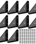 Heavy Duty Angle Corner Brackets, Black Steel Fasteners For Desk, Bed, And Furniture Edge Joints, 10-Piece Set with screws