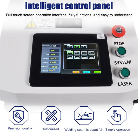 Intelligent control panel of 4 In 1 Beast Fiber Laser Welding Cleaning Cutting Soldering Machine with touchscreen and buttons.