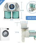 Washer Water Inlet Valve Set Replacement DC62-30312J And DC62-30314K For Samsung And Kenmore Washers Cold And Hot Side Inlet Valves DIY Friendly Install Durable Replacement Kit Fits 1810145 AP4204535 TOMOON with 2.5 in, 2.3 in, 3.1 in, 1.1 in dimensions