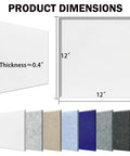 Dope Square Acoustic Wall Panels Self Adhesive 12 Pack Heavy Duty Sound Dampening Tiles showing product dimensions 12x12 inches, thickness 0.4 inches.