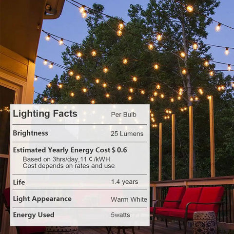 100 Ft Outdoor Globe String Lights With 110 G40 Bulbs, Weatherproof Lit Patio Party Lights illuminating a wooden deck at dusk