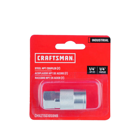 One Quarter Inch Steel NPT Female Air Hose Quick Connector Coupler With Industrial Interchange in packaging, front view