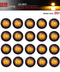 Pack Of 20 Three Quarters Inch Amber LED Clearance Bullet Marker Lights For Trailer Truck RV Car Bus Van Side Marker Lights 12V DC