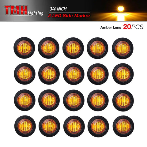 Pack Of 20 Three Quarters Inch Amber LED Clearance Bullet Marker Lights For Trailer Truck RV Car Bus Van Side Marker Lights 12V DC