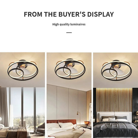 Dope 19 Inch Ceiling Fan With Lights Remote Control 3 Color Temperatures shown in bedroom and dining room settings