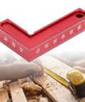 Dead True 90 Degree Positioning Square Aluminum Alloy Right Angle L Shaped Layout Tool Zero Play Gauge For Cabinet Carpentry And Tough Diy Builds Red close-up on scale and layout features.