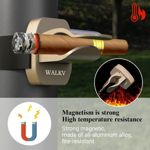 Magnetic Cigar Holder For Golf Cart With Velcro Mount Universal Fit 30 To 60 Ring Cigars Aluminum Champagne Gold
