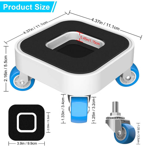 Furniture Movers With 360 Degree Swivel Wheels And Anti Slip Groove Base For Smooth Glide Moves Without The Heave Ho When Rolling Heavy Lifters Across Wood Flooring And Tiles; square glider with rubber base and swivel wheels, 4.37 in dimensions.