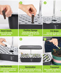 Indoor Hydroponics Garden System With 52 Pods, Smart Led Grow Light, instructions illustrating setup steps and components.