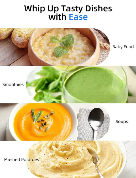 Heavy Duty Hand Blender Powered By A Badass Copper Motor And Smooth Blending Action Gets The Job Done Includes Egg Whisk Potato Masher And Solid Food Chopper For Zero Hassle Prep used for baby food, smoothies, soups, and mashed potatoes.