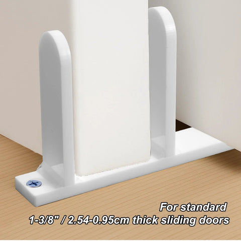 4-Piece Sliding Closet Door Floor Guides Set In White Acrylic, Practical Bottom Guides For 1-3/8 Inch Thick Doors installed on wooden floor