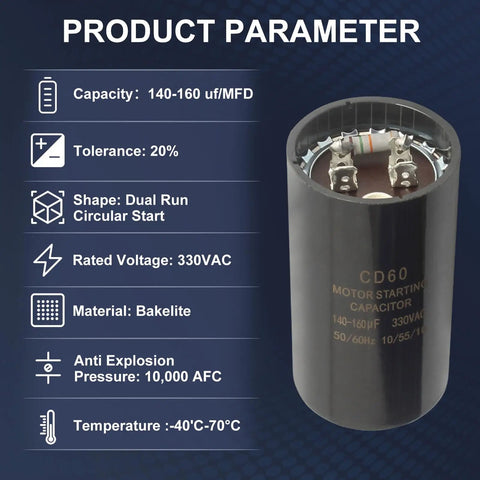 Heavy Duty Dual Run Capacitor 140-160 MFD UF 330 Volt No Nonsense Replacement Fits Trane American Standard Heat Pump Air Conditioner Ac Motor Systems Guarantee Smooth Cooling Quick Swap