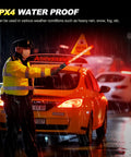 Person using 6-Piece 21-Inch Traffic Control Wand With 3 Flashing Modes Safety Baton Light for parking in rain