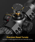 Close-up of the precision reset turrets on the Crossbow Scope 1.5 To 5x32 Magnification With Red Green Illuminated Ballistic Reticle.