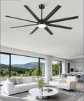 72 Inch Dope Modern Ceiling Fan With Lights And Remote Control, Dimmable 3 CCT, Black Large Ceiling Fan in a spacious living room