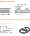 Beefy 300L Close Loop Timing Belt Half Inch Wide Three Eighth Inch Pitch Thirty Inch Long, diagram and belt image