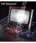 Heavy Duty Solar Led Flood Light With Remote Control Delivers Rock Solid Glow Dusk To Dawn Trigger IP67 rated in water.