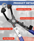 Close-up of 3 Piece Hose Clamp Pliers Set with Pouch showing rotatable pliers head and non-slip handle