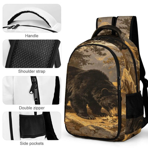 Wild Bear Printed Unisex Backpack large capacity daypack with breathable fabric, durable polyester, sturdy zipper, bear pattern