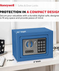 Blue bolt down small safe box with digital lock for home and office, steel security electronic lockbox, 0.17 cubic feet capacity