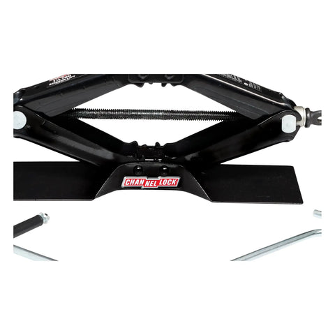 Battle Ready 1.5 Ton Scissor Car Jack With Drop Forged Aluminum Frame showing base and lifting mechanism, designed for tire swaps.
