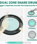 FED150 Electronic Drum Set For Beginners With Quiet Mesh Pads Four Zone Snare Bluetooth MIDI 200 Sounds Two Cymbals With Choke Includes Drum Throne Headphones And Sticks dual-zone snare pad diagram