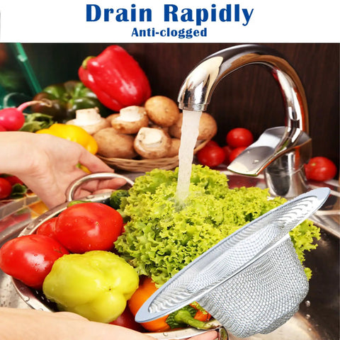 Two Pack Heavy Duty Stainless Steel Slop Basket Filter Trap With A 2.75 Inch Top And One Inch Mesh for Kitchen Sink in use