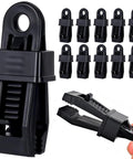 Heavy Duty Tarp Clips With Lock Grip 30 Pack Multipurpose Tarp Clamps for camping and awnings, close-up of open clip detail.