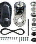 Three Quarter Inch Bore Torque Converter Kit for Predator 212cc Engine CVT Clutch, parts laid out, includes sprockets and drive belt