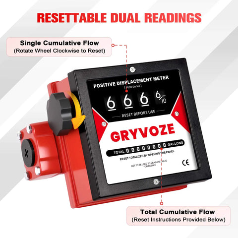 1 Inch Mechanical Fuel Flow Meter With 5 To 32 GPM Range For Diesel Gasoline And Oil Positive Displacement Meter Display