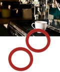 Two Pack Red 8mm Silicone Group Gasket For Espresso Machines E61 Group Head Replacement, shown in front of an espresso machine