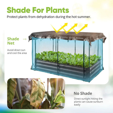 Galvanized Raised Garden Bed With Crop Cage Net Tent And Shade Cloth Kit For Outdoor Veggies And Fruits, Bird And Pest Protection