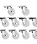Rcniso 10 Pack White PP Universal Casters Wheels with smooth ball bearings, 360-degree rotation for furniture mobility.