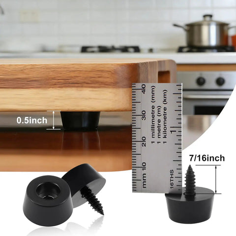 Heavy Duty Rubber Feet And Isolation Pads To Crush The Rattle And Keep Your Gear Planted Solid For Subwoofers Guitar Amps Turntables And Furniture With Stainless Screws showing black rubber pad with screw and measurements.