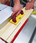 Pushblock for Table Saws and Router Tables with Diamond Grip and Non Marring Rubber Bottom Ergonomic Comfort Handle in use