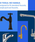 Various standard faucets compatible with Faucet Mount Water Filter System No Fuss No Wait Easy Install For Kitchen And Bath Tap Water.