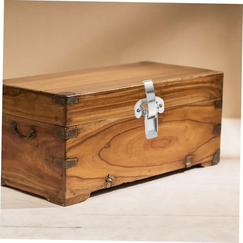 Premium Heavy Duty Toggle Latch Clips With Quick Release Buckles on wooden toolbox for secure access and transport.