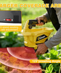 Man holding Cordless Seed Spreader For Lawns With Dual 4000mAh Batteries 6 Speed Settings And 8 Planting Options
