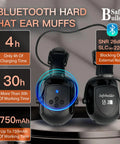 Bluetooth hard hat earmuffs with SNR 26dB, 750mAh battery, 4h charge time, 30h work time, featuring ear noise blocking.