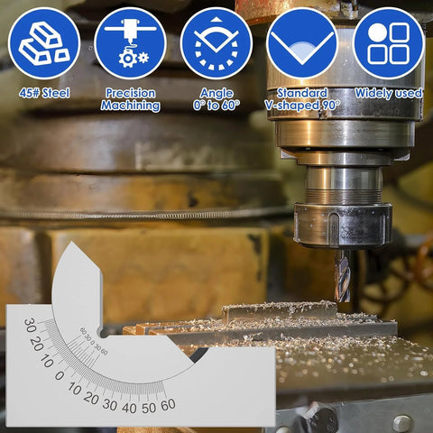 Preamer AP25 adjustable micro angle gauge with V-block, 0–60°, front view on milling machine