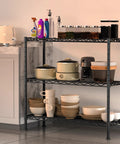 Beefy 3 Shelf Adjustable Metal Storage Rack 36 Inch Wide 14 Inch Deep 35.8 Inch High Wire Organizer For Laundry Bathroom Kitchen Pantry Closet Garage Black Supports Up To 350 Lb Per Shelf with kitchen dishes and cleaners